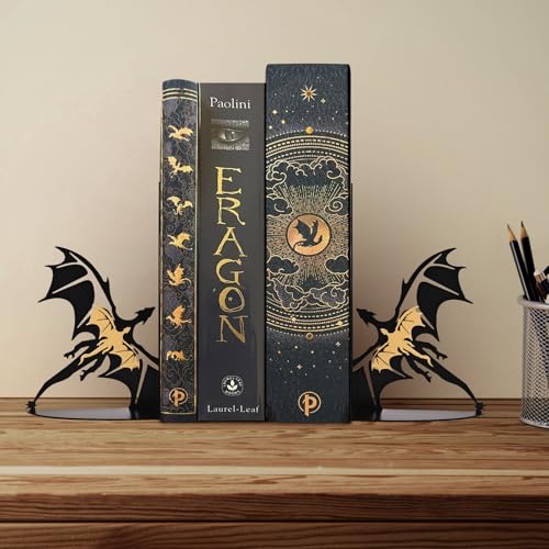 Metal Dragon Bookends Fantasy Book Stoppers Cool Book Ends Decorative - color: Gold