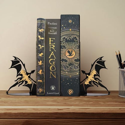Metal Dragon Bookends Fantasy Book Stoppers Cool Book Ends Decorative - color: Gold