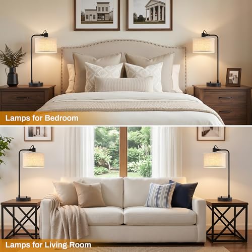 Black Table Lamp Set of 2, USB A+C, 180° Adjustable Bedside Lamps, Dimmable - color: Black-A