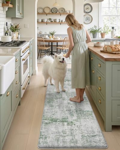 DEXI Kitchen Floor Mats Cushioned Anti Fatigue Runner Rug 23x86 Green - color: Green, size: 86"L x 23"W x 0.4"Th