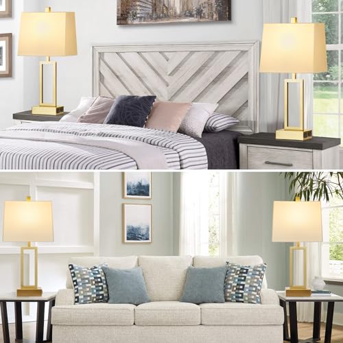 Lolikit 23.5" Touch Control Table Lamps, Metal Bedside Lamp for Bedroom Set of 2 with USB A+C Ports & AC Outlet, 3-Way Dimmable Nightstand Lamp for Living Room (LED Bulb Included) - color: Gold - 23.5"H