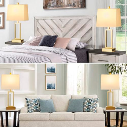 Lolikit 23.5" Touch Control Table Lamps, Metal Bedside Lamp for Bedroom Set of 2 with USB A+C Ports & AC Outlet, 3-Way Dimmable Nightstand Lamp for Living Room (LED Bulb Included) - color: Gold - 23.5"H
