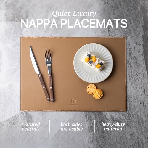 Baroyal Faux Leather Placemats Set of 4 Vinyl Washable Wipeable Table Mats for Kitchen Dining Table Heat Resistant Waterproof Indoor/Outdoor Placemats Non-Slip Easy Clean Place Mats (British Khaki) - color: B-british Khaki