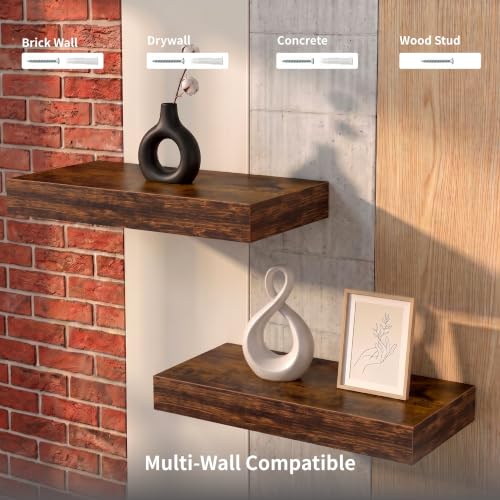 Rustic Brown Floating Shelves for Wall, 11.8in, Set of 2, Bathroom - color: Rustic Brown, size: 11.8''