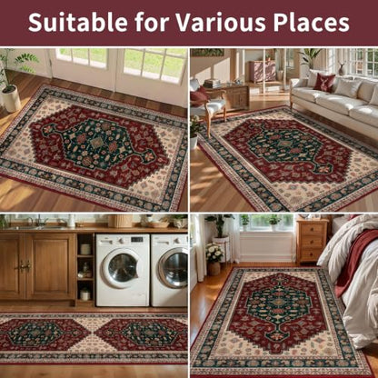 Tangsoo 2.6x10 Long Runner Rug for Hallways,Burgundy Washable Non-Slip Rug - color: Burgundy Blue, size: 2.6x10ft