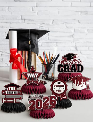 Graduation Table Decorations, Graduation Centerpieces for Tables - style: Maroon Gold Graduation