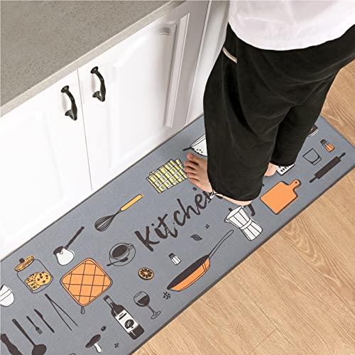 Carvapet 2 Piece Doormat Runner Set Grey Washable Microfiber Mats - color: Grey