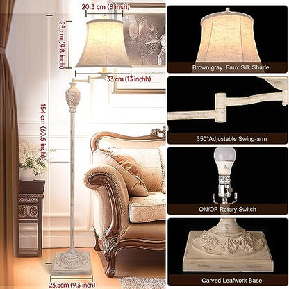 Traditional Floor Lamp with 350° Swing Arm, 3 Color Temperatures,White Wash - color: White