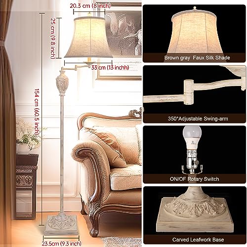 Traditional Floor Lamp with 350° Swing Arm, 3 Color Temperatures,White Wash - color: White