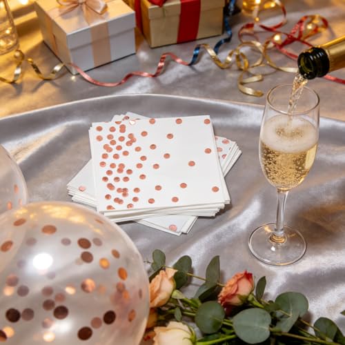 80 Pack of White Paper Cocktail Napkins with Gold Foil Polka Dot Confetti，Polka Dot Party Supplies(5 x 5 in，3-ply) (Rose Gold) - style: Pink Dot