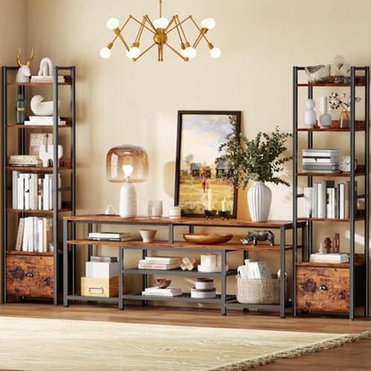 Furologee 6 Tier Bookshelf with Drawer, Tall Narrow Bookcase, Rustic Brown - color: Rustic Brown, size: 6 Tier