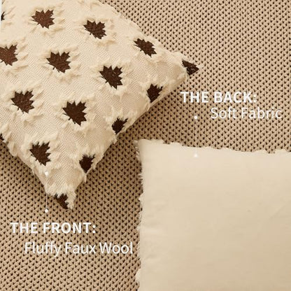 DFXSZ Fall Pillow Covers 18x18 Set of 2 Brown MapleLeafs Embroidery Biege - color: Beige Rust, size: 18" x 18" (Pack of 2)