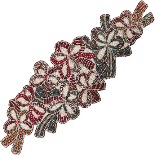 Beaded Table Runner 13 x 36 Inch - Handmade Glass Bead Decorative Runner for Dining Table, Coffee Table, Farmhouse, Wedding, Christmas & Holiday Centerpiece Decor, Maroon Dark Green - color: Maroon Dark Green
