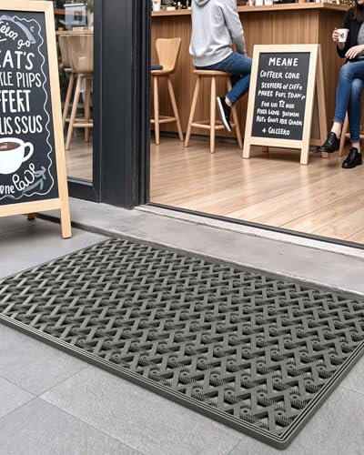 DEXI Front Door Mat Outside Entrance Rubber Floor Doormat, 19x30 Grey - color: Grey, size: 1'7" x 2'6" (Rectangular)
