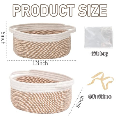 JMvicyroam Small Woven Basket, Empty Gift Basket, White&Brown Block/1 Pack - color: White&Brown Block, size: 1 Pack