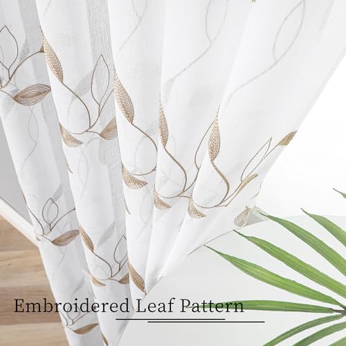 Tollpiz Taupe Leaf Sheer Tier Curtain Kitchen 30 x 36 Inches - color: Taupe, size: 30"W x 36"L (Pack of 2)