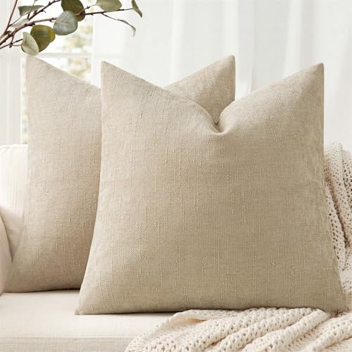 ANRODUO Decorative Textured Throw Pillow Covers 18x18 Inch Beige Pack of 2 - color: Beige, size: 18" x 18" (Pack of 2)