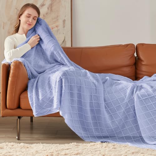 inhand Ashley Blue Knitted Throw Blanket for Couch and Bed, 50"x60" - color: Ashley Blue, size: 50"x60"