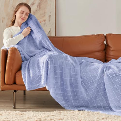 inhand Ashley Blue Knitted Throw Blanket for Couch and Bed, 50"x60" - color: Ashley Blue, size: 50"x60"
