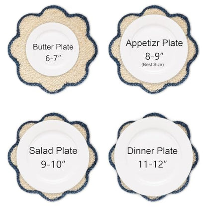 6pc Sunflower Rattan Placemat Set, Woven Boho Table Mats，Blue - color: Blue-set of 6