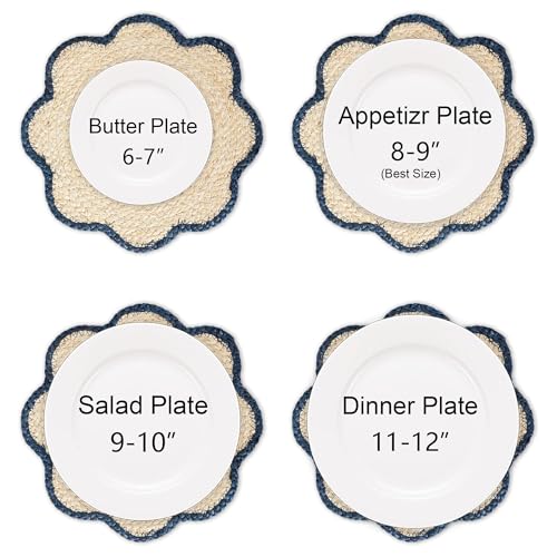 4pc Sunflower Rattan Placemat Set, Woven Boho Table Mats, Blue - color: Blue-set of 4
