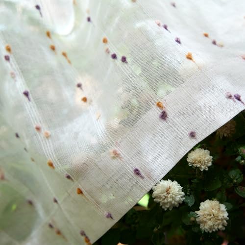 jinchan Brown Pom Pom Voile Kitchen Tier Curtains 24 Inches 2 Panels - color: Dottie Amber Bloom, size: 26"W x 24"L (Pack of 2)