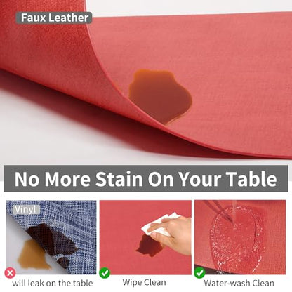 Maxpearl Faux Leather Placemats Set of 6, Easy to Clean, Light Red - color: Light Red