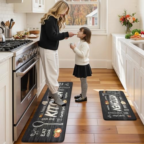 KIMODE Anti Fatigue Kitchen Mat 2PCS,Non Slip Waterproof Kitchen Rugs Grey - color: Kitchen/Grey, size: 59"L x 17.3"W x 0.47"Th + 29"L x 17.3"W x 0.47"Th