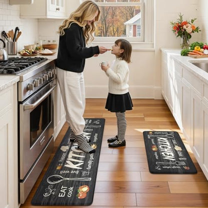 KIMODE Anti Fatigue Kitchen Mat 2PCS,Non Slip Waterproof Kitchen Rugs Grey - color: Kitchen/Grey, size: 59"L x 17.3"W x 0.47"Th + 29"L x 17.3"W x 0.47"Th