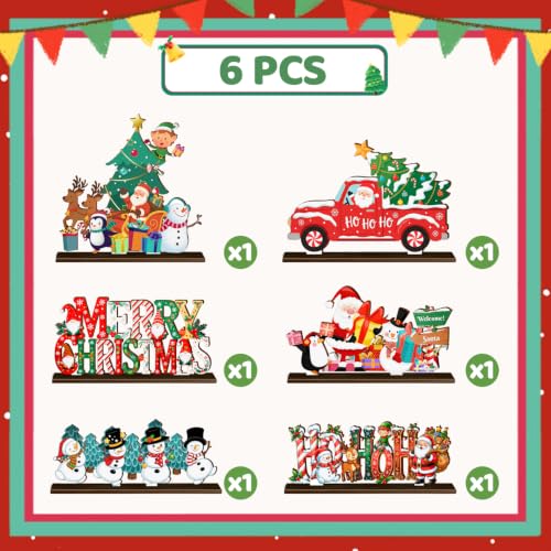 6pcs Christmas Wooden Tabletop Ornaments for Christmas Party Decorations
