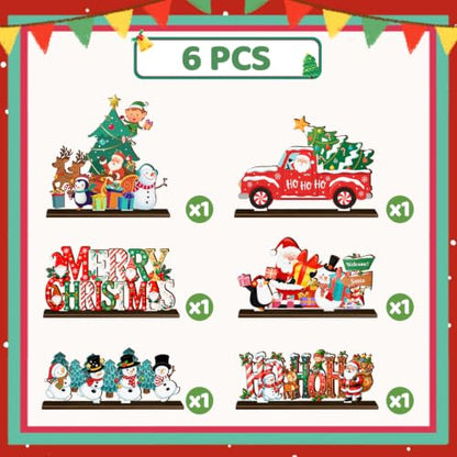 6pcs Christmas Wooden Tabletop Ornaments for Christmas Party Decorations
