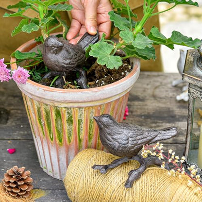 Sungmor Cast Iron Small Bird with Branch Statues, 2 Pack Rust Brown - color: Brown & Birds