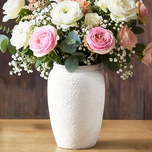 Ceramic Farmhouse Flower Vase, 8.2 Inch Terracotta Rustic Vase, Christmas Decorative Pottery Flower Vases for Living Room, Entryway, Table, Shelf Decor - color: 111-2-8.2in