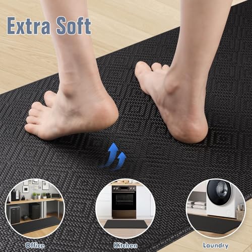 Kitchen Mat 2PCS Kitchen Rugs Cushioned Anti-Fatigue Rug Standing Desk Mat - color: Black, size: 47"L x 17.3"W x 0.5"Th