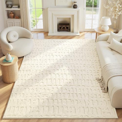 Yamaziot Washable 5x7 Area Rugs for Living Room Textured Non Slip Rug Beige - color: Beige, size: 5' x 7' (Rectangular)