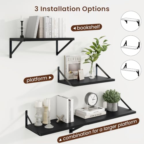 Axeman Deep Floating Shelves, 18'' x 10'' Black Wall Shelves Set of 2 - color: Black, size: 18W x 10D