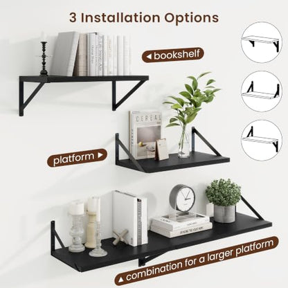 Axeman Deep Floating Shelves, 18'' x 10'' Black Wall Shelves Set of 2 - color: Black, size: 18W x 10D