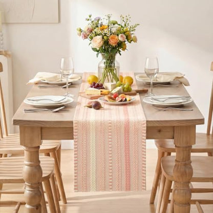 Artoid Mode Pink Farmhouse Stripe Braided Table Runner 12x72 Inch - color: Pink, size: 12" x 72", Table Runner