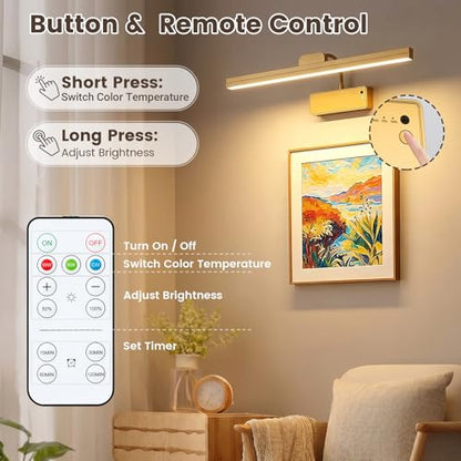 Picture Light for Wall, 15" Rechargeable Battery Operated LED Wall Sconce - color: Gold, size: 2 Count (Pack of 1)