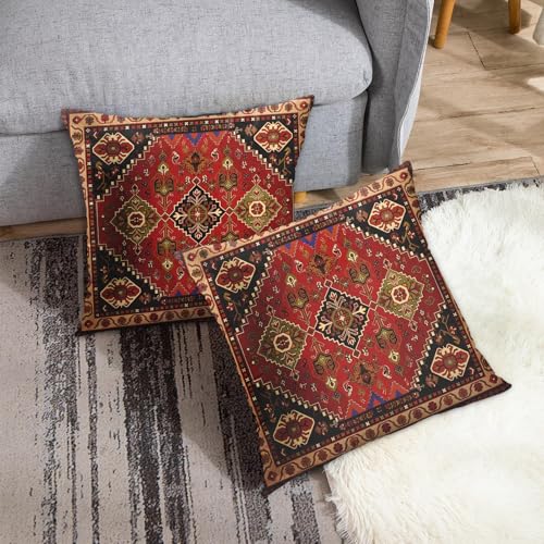 Britimes Throw Pillow Covers Set of 2, 18 x 18 Inch, Red Aztec - color: Ethnic Tribal 15, size: 18" x 18" (Pack of 2)