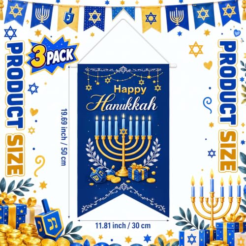 Tegeme 3 Pcs Hanukkah Door Sign Flag Chanukah Door Blue White Doors Banner - style: Chanukah