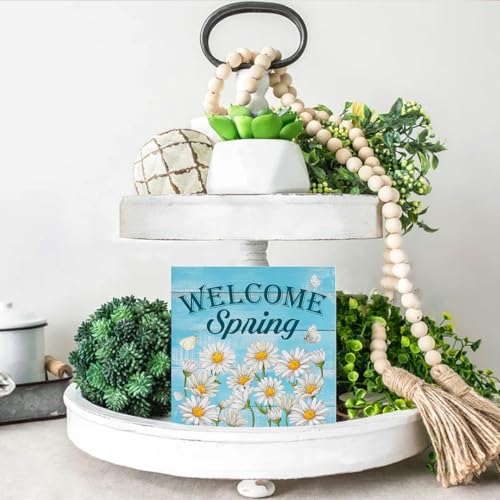 Spring Decor Welcome Spring Daisy Wooden Sign, Farmhouse Home - color: a-20