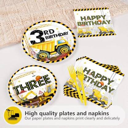 96 Pcs Construction 3rd Birthday Dump Truck Party Supplies, Serves 24 - style: White Construction 3rd Kit