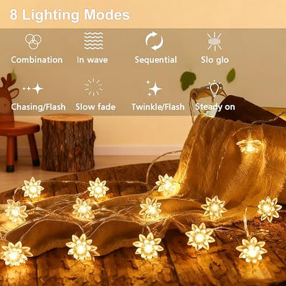 echosari Flower String Lights Battery Operated 158" Lotus Flower Warm White - color: Warm White, size: Lotus