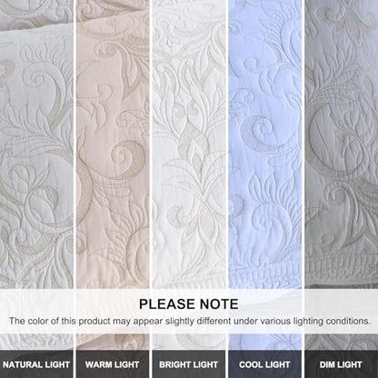 100% Cotton Oversized Bedspread Quilt Coverlet Set, 120"x120" - color: White/Beige Embroidery, size: King/Cal King(120"x120")