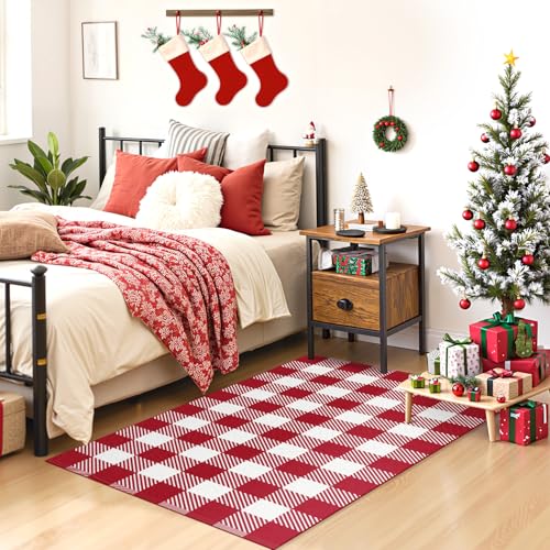 Outdoor Rugs, Red and White Area Rug Checkered 3’x 5’ - color: Red & White, size: 3' x 5' (Rectangular)