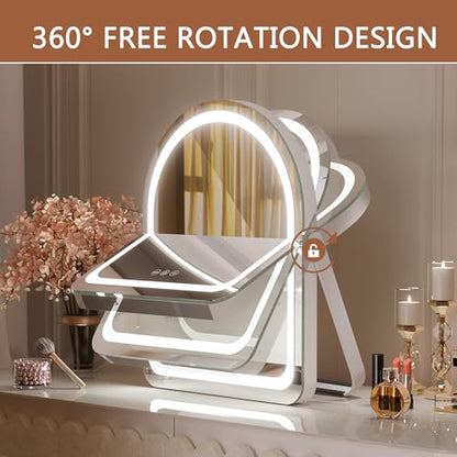 Hasipu Vanity Mirror with Lights, 11"× 14" Arched LED Makeup Mirror, Lighted Makeup Mirror with Lights, Smart Touch Control Dimmable 3 Modes Light 360°Rotation White - size: 11"L x 14"W