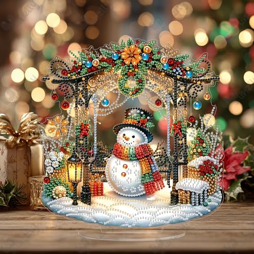 Yunzlly Stand Up Diamond Art Painting Kit, Desktop Gem Painting Ornament Kit for Adults, Tabletop Acrylic Diamond Board Painting (Snowman) - color: Snowman
