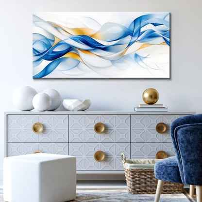 Blue and Gold Abstract Canvas Wall Art Modern Wavy Lines Print - color: Artwork04, size: 58"L x 28"W