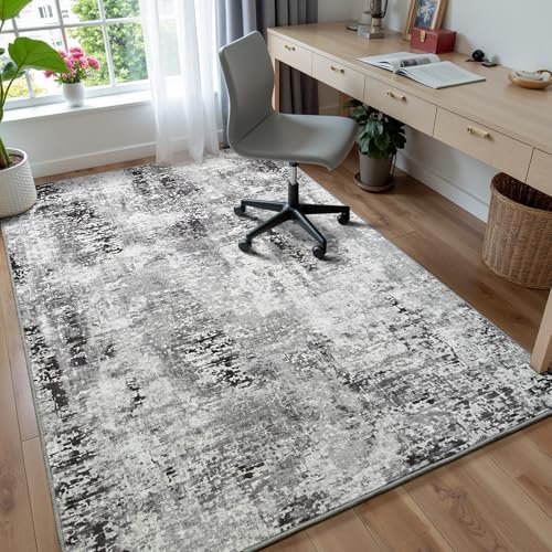 Living Room Area Rug 9x11 Rugs Modern Machine Washable Rug Non Slip Low Pile Large Abstract Rug for Living Room, Bedroom, Farmhouse, Dining Room, Black&Grey - color: Dark Grey, size: 9' x 11' (Rectangular)